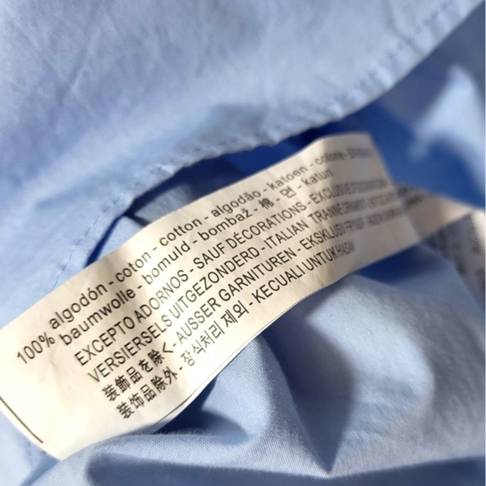 NEW Zara Cotton Off The Shoulder Smocked Poplin Babydoll Mini Dress in Blue - Picture 7 of 9